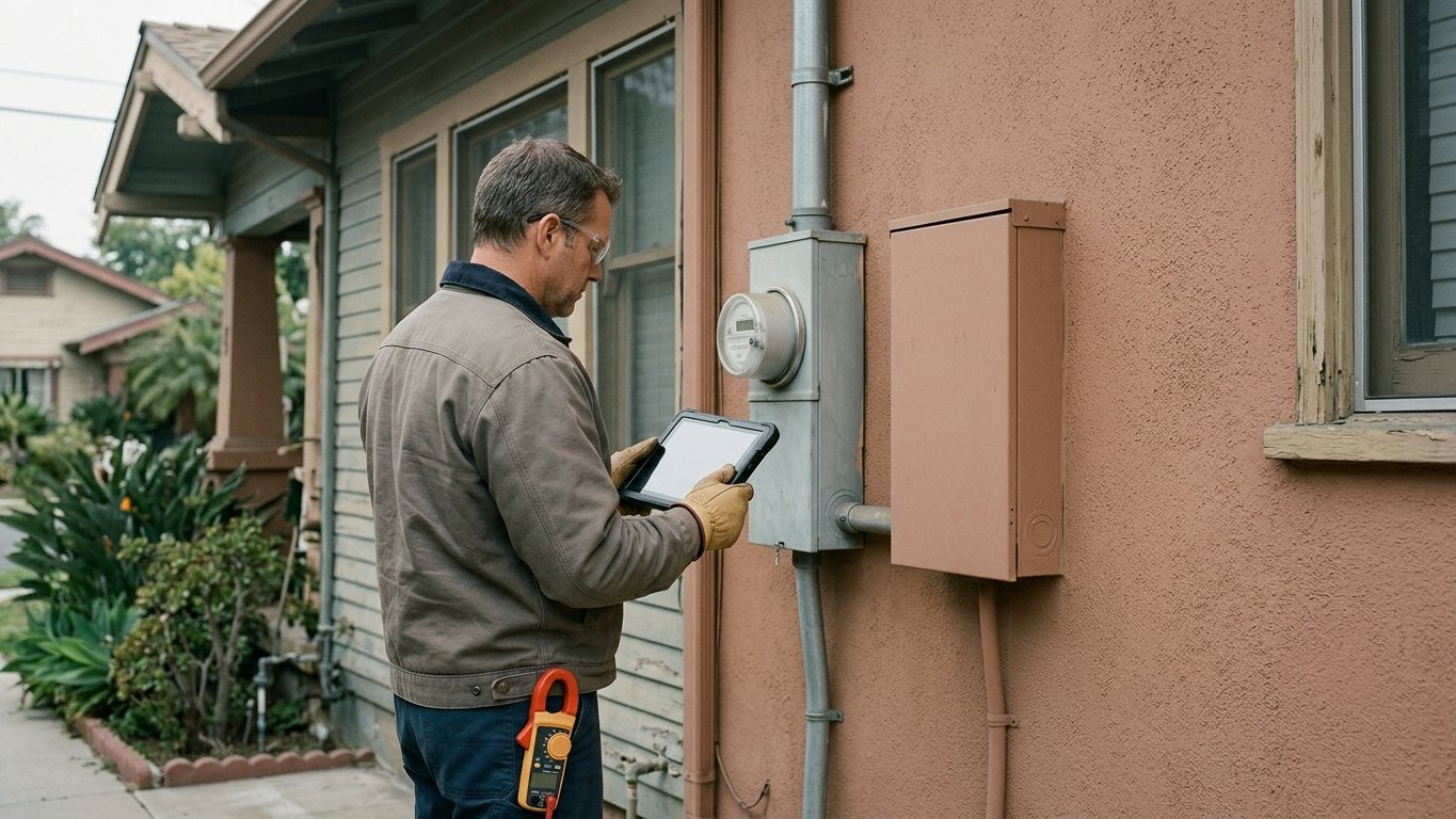 A residential electrical panel being documented before an upgrade plan