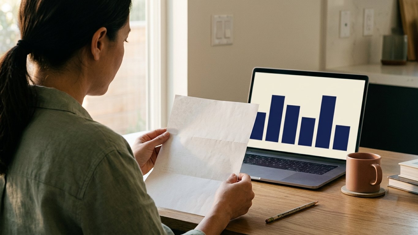 A Los Angeles resident reviewing electricity usage and rate periods at a kitchen table